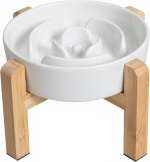 PTOBER Elevated Slow Feeder Dog Bowl Ceramic with Bamboo Stand